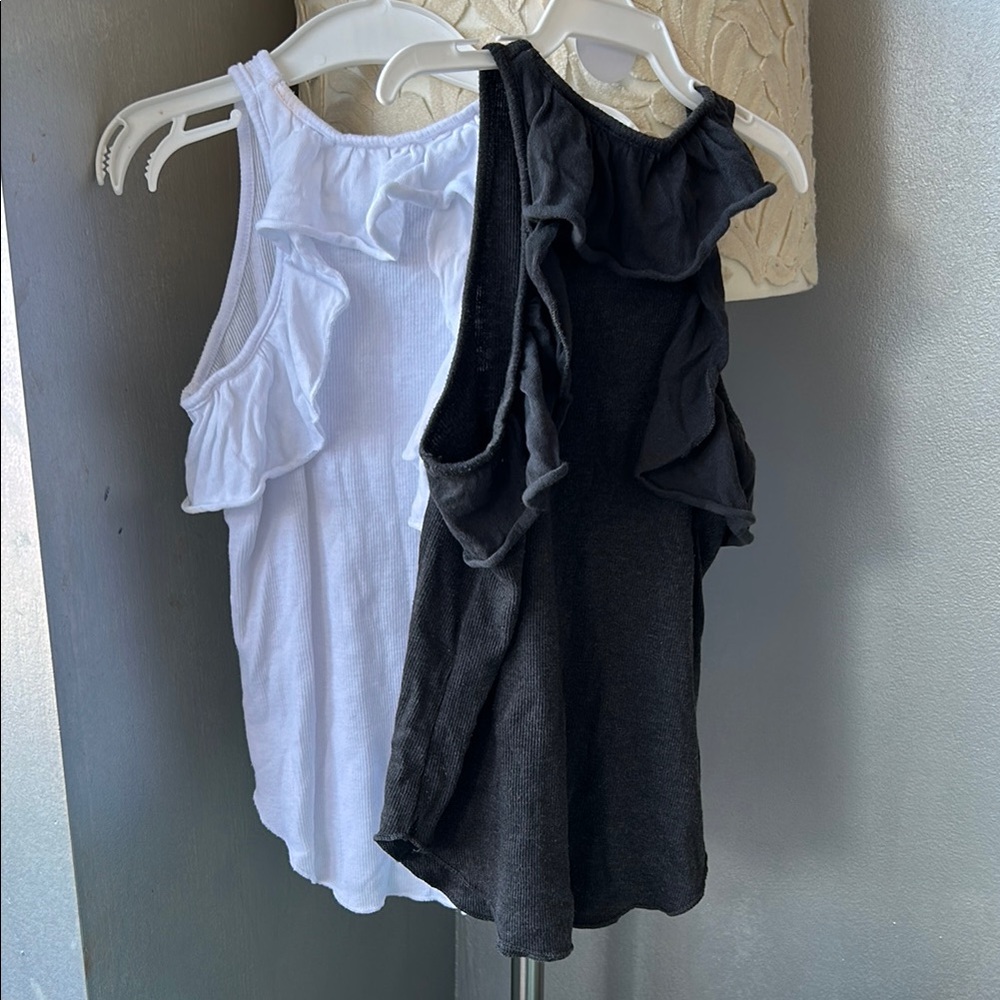 Chaser Charcoal and white ribbed tank tops with ruffle back